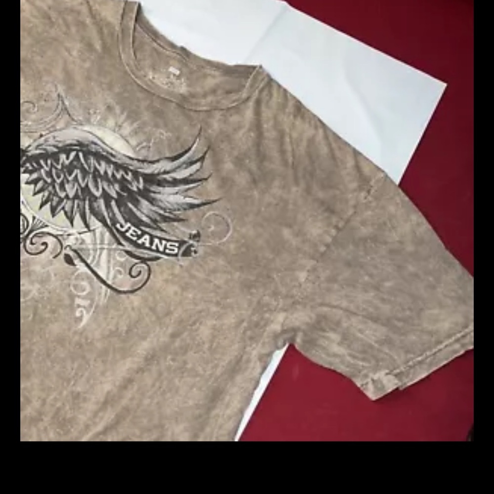 Levi’s gray TAN T-shirt men’s XL gothic emo Wings tribal leather look, burnout - Picture 8 of 12